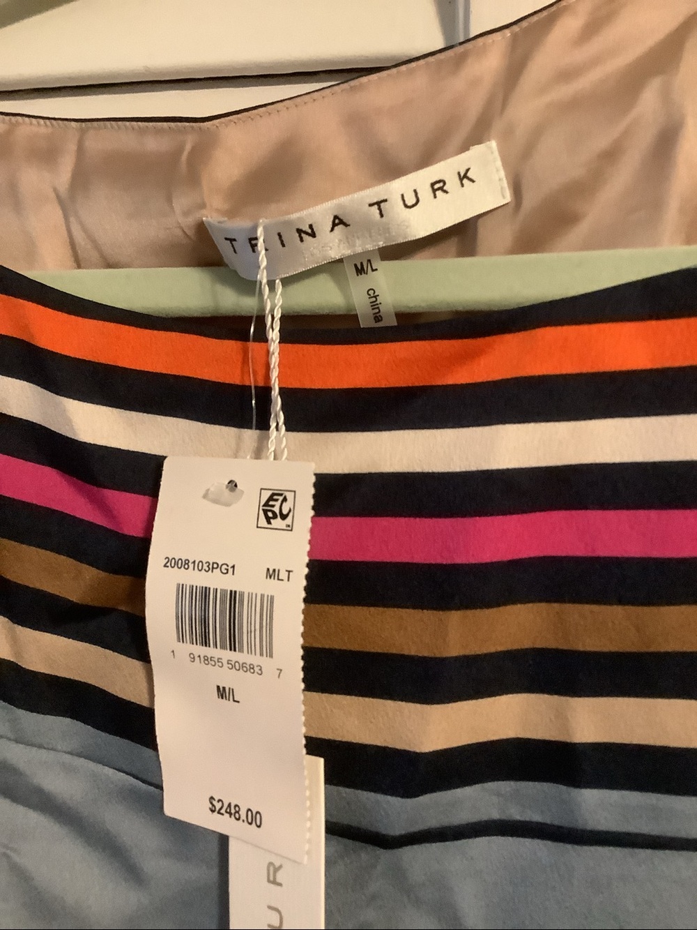 NWT! Trina Turk designer Multicolor Geometric silky Blouse